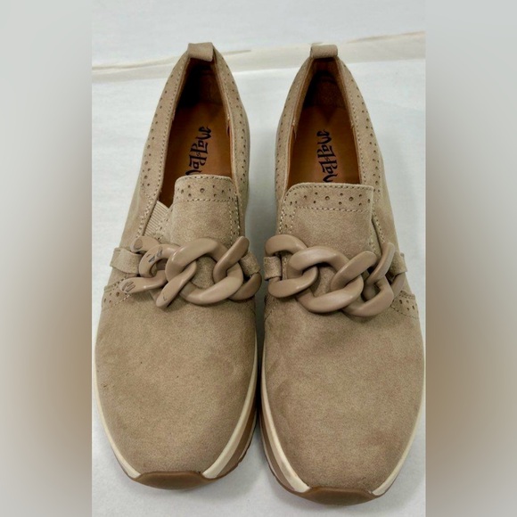 Taupe Platform Loafers with Chain Detail | Chic Comfort Slip-Ons - Picture 1 of 5